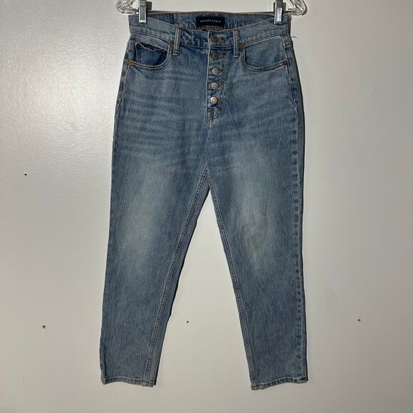 Aeropostale Button Fly Washed 5 Pocket Blue Mom Jeans Women’s Size 2 - Picture 1 of 8